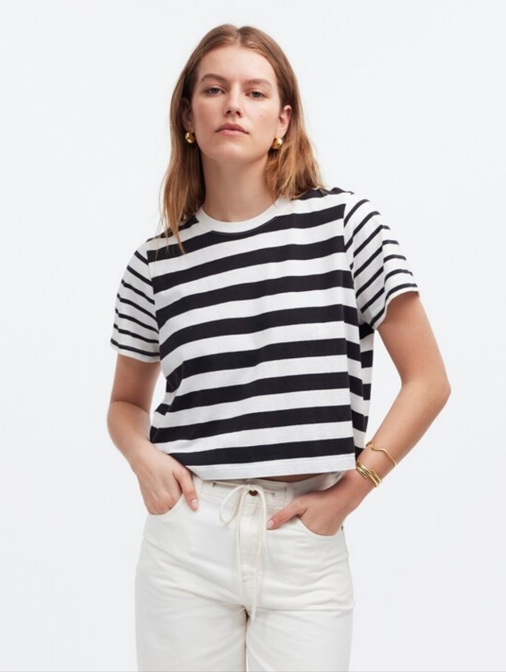 **NWOTS** Madewell Black And White Striped Everyday Boxy Crop Tee. Size S.
